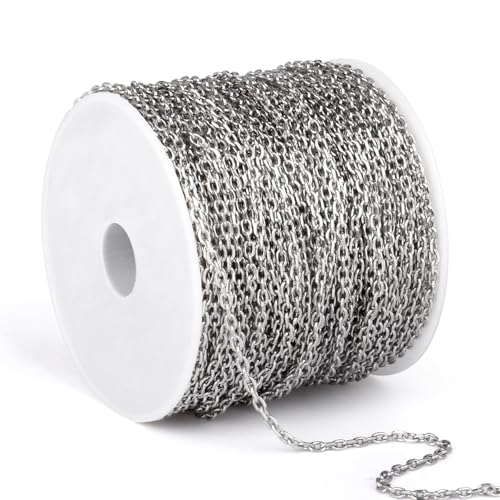66 Feet Stainless Steel Rolo Cable Chain Bulk, 1.5mm 304 Stainless Steel Diamond-Cut Oval Rolo Cable Link Chains Roll Spool for Jewelry Making - color: Stainless Steel, size: 1.5mm width