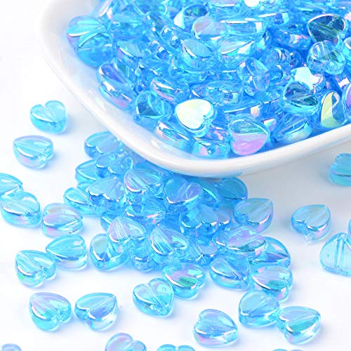 Cheriswelry 200pcs Heart Transparent Acrylic Beads Crystal SkyBlue AB Color Pony Loose Spacer Beads Valentine's Days Decoration Beads 8x8mm for DIY Craft Earring Bracelet Necklace Jewelry Making - color: SkyBlue