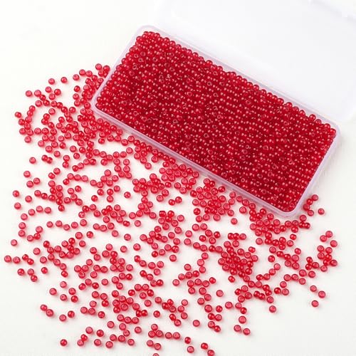 1000Pcs 4mm Red Glass Beads for Bracelets Necklaces, Round Crystal Beads for Bracelet Jewelry Making Earring Kits and DIY Crafts Suitable for Beginners(Red) - color: Red, size: 4mm 1000pcs