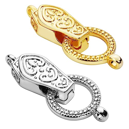 OHINGLT Fold Over Magnetic Necklace Clasps and Closures 18K Gold and Silver Plated Brass with Loop Magnet Converter for DIY Bracelet Jewelry Making - color: 2Pcs (Gold & Silver)