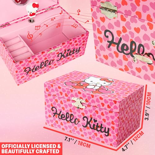 Hello Kitty Sanrio Musical Jewelry Box for Girls Teens Women Kawaii Wind Up Music Box Jewelry Organizer Ring Holder Gifts for Women (Pink - style: Pink Hello Kitty