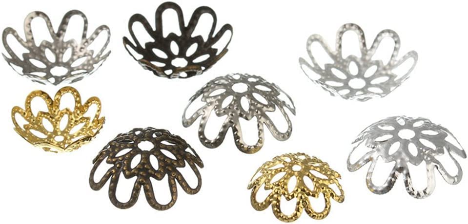 500PCS 10mm Gold Tone Flower Bead Caps Hollow Flower Bead Caps for Jewelry Making (Multi) - color: Multi