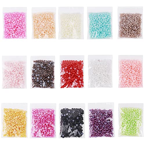 9000pcs 4mm Half Round Pearl Beads Mixed 15 Colors Cabochon Flatback Gem DIY Scrapbooking Shoes Phone Nail Art Making Crafts Material - size: 4mm 9000pcs