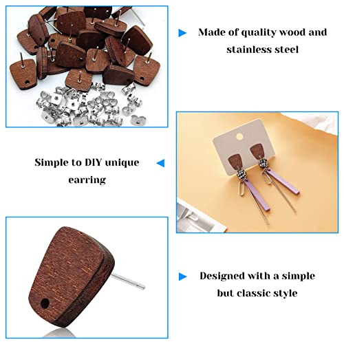 Wood Earring Studs for Jewelry Making,90Pcs Wood Earring Findings Wooden Stud Earrings Posts with Loop Trapezoid Earring Pin Studs Bulk with Ear Backs for Earrings Making Supplies Jewelry Findings - color: Trapezoid-90Pcs
