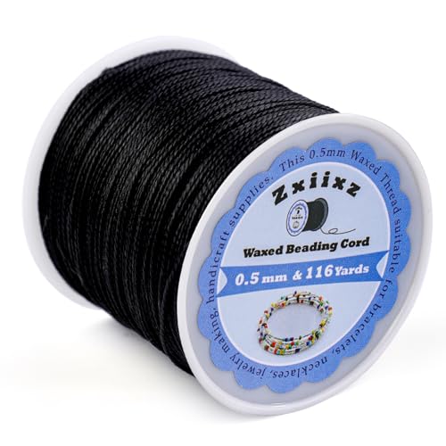 0.5mm Waxed Cord Bracelet String, 116Yards Beading Thread String for Bracelet, Waxed Necklace Cord String for Bracelet Making, Polyester Cord Bracelet Bead String for Bracelet Making Jewelry - color: Black