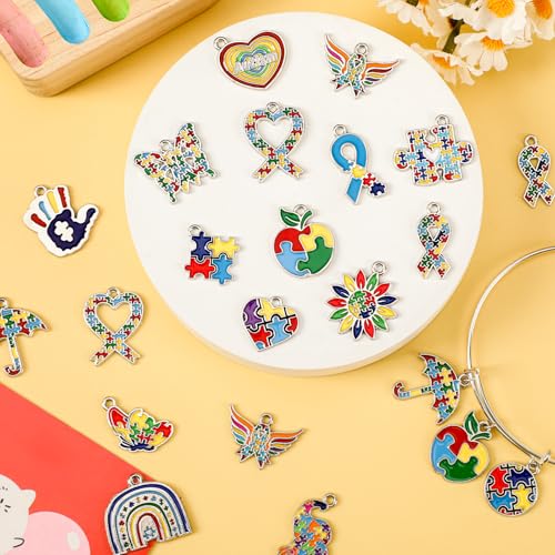 MARFOREVER 40Pcs/20 Pairs Autism Awareness Charms, Autism Charm for Jewelry Making, Autism Alloy Puzzle Pendants for Bracelet Necklace Earrings Making Accessories Autism Awareness Stuff - style: Autism Awareness