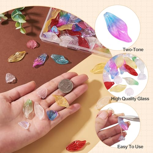 Beadthoven 120Pcs Glass Leaf Beads Mixed Transparent Leaf Shaped Crystal Beads Colorful Spring Summer Plant Bead Loose Gemstone Spacers for Jewelry Making DIY Bracelets Necklace Earrings Crafts - color: Leaves 2 styles