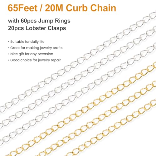 Kyutong 2 Rolls Gold and Silver Extender Chain for Jewelry Making 3MM Wide Curb Links Stainless Steel Necklace Chains Spool on Bulk with Lobster Clasps Jump Rings Jewelry Supplies for Crafts DIY - color: Curb Chain
