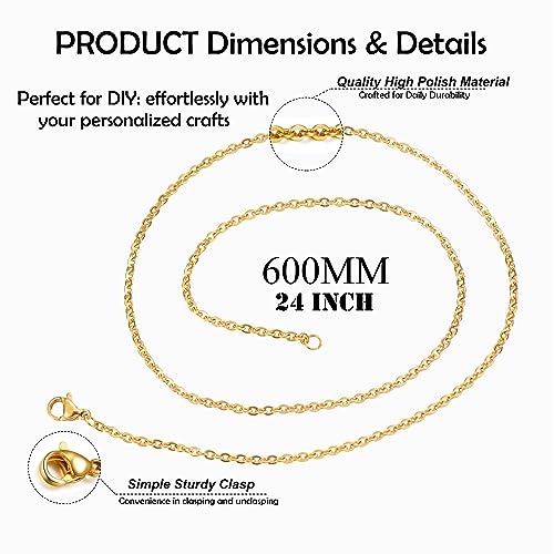 24 Pack Necklace Chains Gold Plated Stainless Steel Cable Chain Necklace Bulk for Jewelry Making, 24 Inches - color: 24 Inches, Gold Color