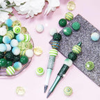 48 Pcs 20mm Beads for Pens Rhinestone Bubblegum Bead Green Crystal Acrylic Round Chunky Bead Sparkly Craft Large Balls Beads for Pen Beadable Keychain Bracelet Necklace DIY Jewelry Making Supplies - color: Green