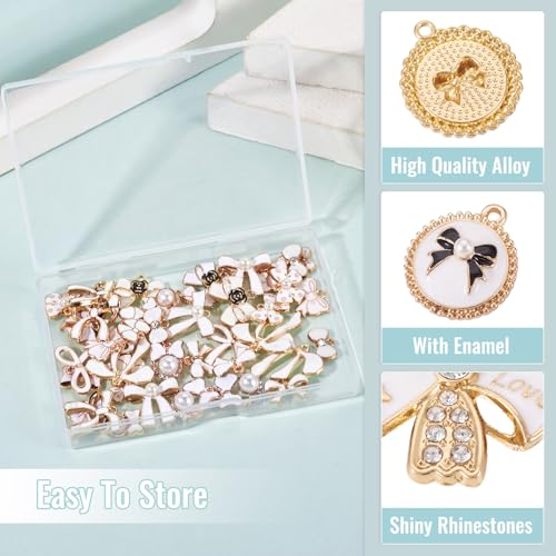 Craftdady Crystal Rhinestone Pendants Butterfly Heart Rhombus Bowknot Earring Charms Alloy Enamel Metal Pendants Light Gold Bracelet Charms for DIY Craft Necklace Jewelry Making - color: Black White Heart
