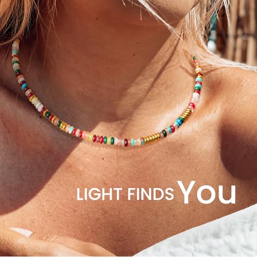 AGOT Beaded Gemstone Necklace for Women: Boho Bead Choker Natural Stone Necklaces - Handmade Jewelry for Summer Beach - color: Multi