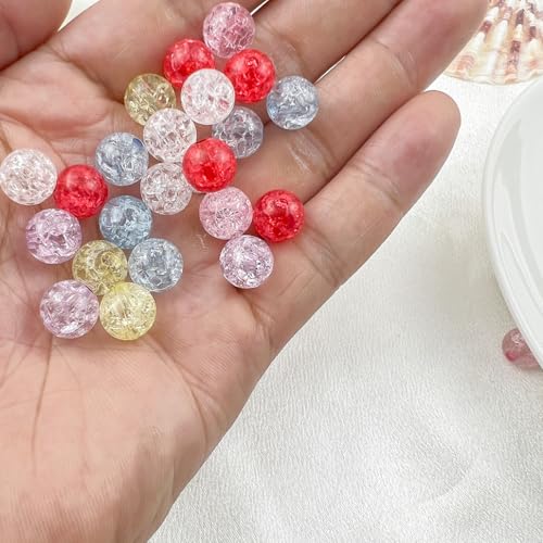 200pcs 10mm Acrylic Crackle Beads - Round Crystal Acrylic Craft Beads with Hole for Jewelry Making - Transparent White - color: 26-transparent white, size: 10MM