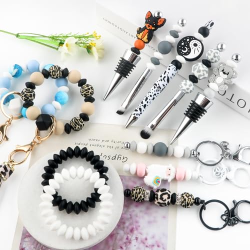 Sunrony 200Pcs Silicone Lentil Beads for Keychain Making, Bulk 12mm Silicone Abacus Spacer Beads for Necklace Bracelet Making Pens(White) - color: D-White