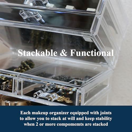 Sea Team Clear Makeup Organizer with Drawers, Acrylic Plastic Cosmetic Display Case, Jewelry Storage Box, Holder for Dresser, Bathroom, Vanity, Countertop (1 Large, 2 Small Drawers) - size: 1 Large, 2 Small Drawers