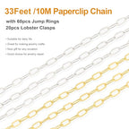 Kyutong 32.8 Feet Gold and Silver Jewelry Making Chains 2 Rolls Paperclip Chain Necklace with Clasps for Women DIY Jewelry Crafts - color: 3.2x6.3 Paperclip Chain