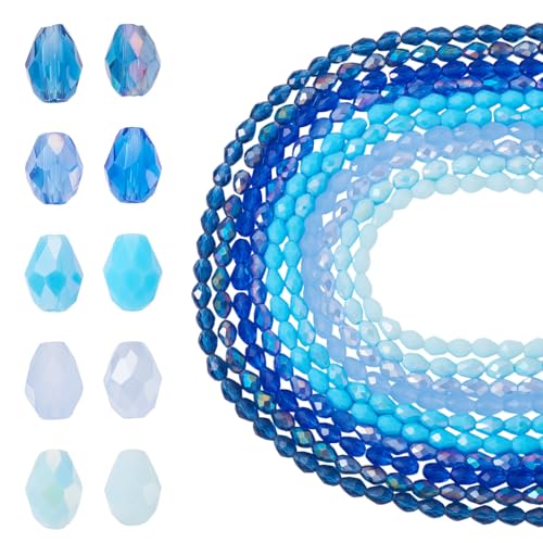 Beadthoven 650pcs 8mm Teardrop Glass Beads Strands Blue Vertical Hole Bicone Crystal Beads for Bracelets Faceted Briolette Gemstone Drop Loose Spacers for Jewelry Making DIY Necklace Earrings - color: Drop Crystal Blue, size: 8mm