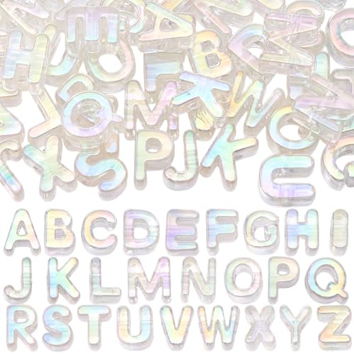 52Pcs A to Z Large Acrylic Letter Beads Rainbow Alphabet Bead with Large Hole Iridescent Opaque Clear AB Initial Alphabet Shaped Loose Spacer for Jewelry Making Keychains Charm Phone Chains - style: Style 4