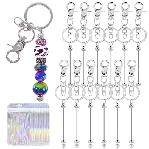 72 Pcs Beadable Keychains Bars bulk - 36 Silver DIY Metal Beaded Keychain Making Kit + 36 Bags Included, Bead Keychain Supplies,Blank Key Chain, Perfect for Women, Men, Mother's Day, Birthday Gift - color: B-silver, size: 36
