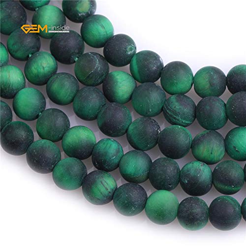 GEM-Inside 6mm Natural Stone Green Tiger Eye Frosted Matte Unpolished Round Beads for Jewelry Making Strand 15 inch - color: Green Tiger Eye, size: 6mm