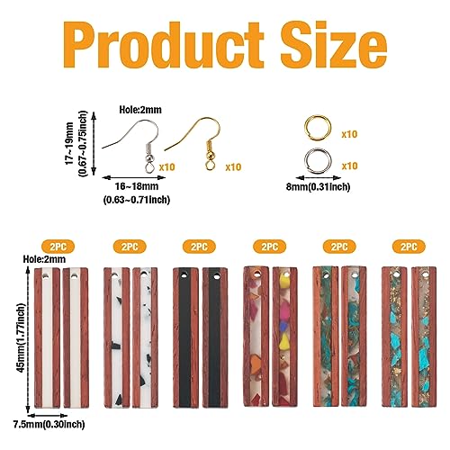 FASHEWELRY 12Pcs Wood Resin Earrings Charms Rectangle Wooden Earring Blanks Earring Findings for Earrings Jewelry Making with Earring Hooks & Jump Rings - color: Rectangle-Mixed Color
