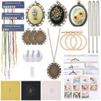 SUNNYCLUE 3 Sets Embroidery Necklace Kit Mini Cross Stitch Kits with Instructions Thread Needle Hoops Spring Flower Themed Embroidery Set for Beginners Jewelry Making Adults Supplies Women Starter - style: Flower 2