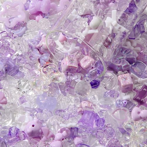 500g Acrylic Assorted Beads Flower Star Butterfly Candy Acrylic Kawaii Beads for Keychain Bracelets Jewelry Making DIY Plastic Crafts (Purple) - color: Purple