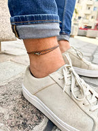 Made by Nami Surfer Anklet with Snap Hook Clasp Waterproof & Adjustable Thin String Ankle Bracelets for Women and Men Handmade Jewelry for Beach and Music Festival Accessories - color: Dark Retro Silver