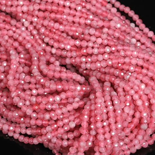 Song Xi 90pcs 4mm Natural Pink Tourmaline Gemstone Beads Faceted Round Loose Stone Beads for Jewelry Making (1 Strand) - color: Pink Tourmaline, size: 3.7-4.2mm