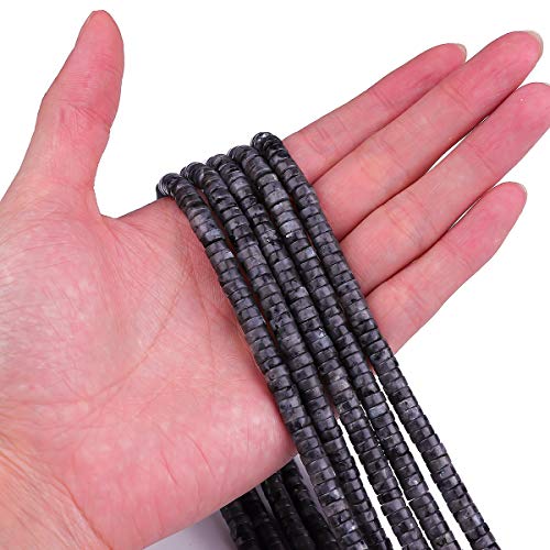BEADIA Natural Black Spectrolite Spacer Beads Caps Loose Semi Gemstone for Beading Jewelry Making 6mmx3mm 38cm - color: Black Spectrolite, size: Round 6mm x 3mm