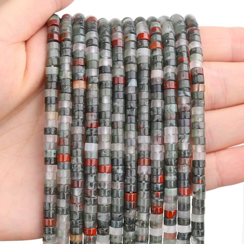 BONNY BOXX 150PCs Natural African Bloodstone Spacer Beads, Loose Semi Precious Flat Round Gemstone Heishi Disc Stone Beads for Beading Jewelry Making 4mm*2mm - color: African Bloodstone, size: 4MM*2MM