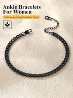 U7 Women Girls Barefoot Jewelry 18K Gold or Rose Gold Stainless Steel Heart/Rope/Figaro/Cuban Chain Anklet Foot Bracelet, 25-30 CM Long - color: Black-5mm-Cuban Chain