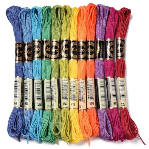 12 Skeins Colorful Embroidery Thread Variegated Floss 6 Strands Rainbow Cross Stitch Friendship Bracelet String Polyester Threads for Jewelry Making Sewing Bracelet Knit Stitching Crafts Diy - color: Colorful