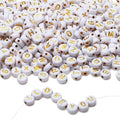 LAIDANLA 1500PCS Acrylic Letter Beads Alphabet Gold Letters White Round Bead 7×4mm for Jewelry Bracelets Necklaces Key Chains Making - color: A-Gold Letter White Beads