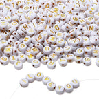 LAIDANLA 1500PCS Acrylic Letter Beads Alphabet Gold Letters White Round Bead 7×4mm for Jewelry Bracelets Necklaces Key Chains Making - color: A-Gold Letter White Beads