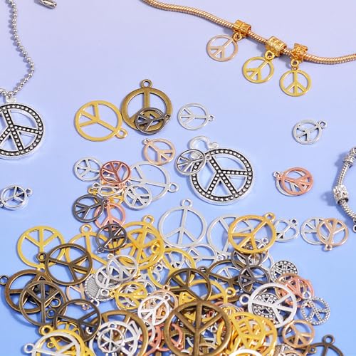 stino Metal Charms for Jewelry Making 100gram, Bulk Tibetan Silver & Gold Plated Trinkets for Earring Necklace Jewelry Making and Findings - color: Peace Plane Mixed Color