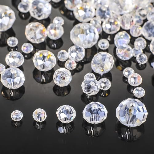 Song Xi 1250PCS AB White Crystal Beads for Jewelry Making, Rondelle Glass Beads for Bracelets Necklace, Earring, Pendants and Making Supplies, Bulk, Arts and Crafts, Sparkling (3/4/6/8/10mm) - color: AB White