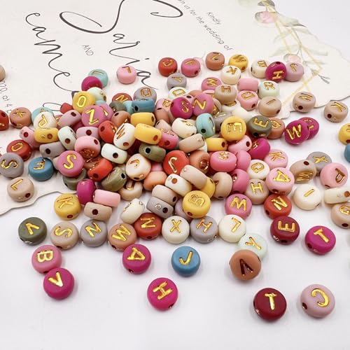 1000pcs Colorful Letter Beads, 4x7mm Acrylic Alphabet Beads A-Z Round Letter Beads for Friendship Bracelets Necklaces DIY Crafts Gifts Jewelry Making (Colorful Gold) - color: pink/gold