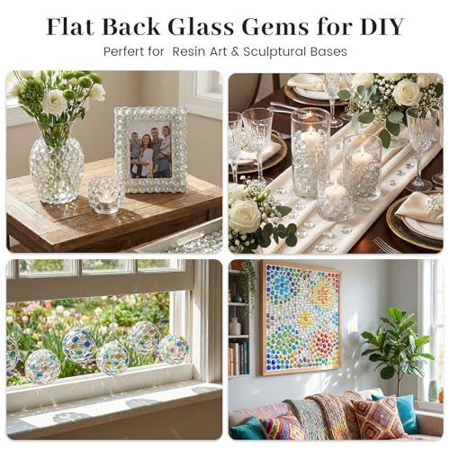 FUTUREPLUSX 1Lb Flat Glass Marbles, Clear Flat Gems Transparent Aquarium Pebbles Vase Filler Beads Table Scatters - color: Transparent