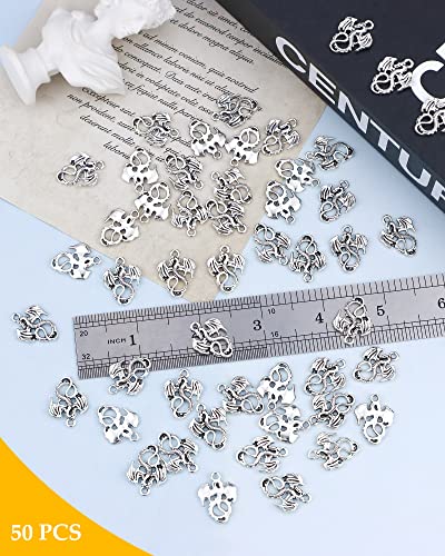 JIALEEY 50PCS Dragon Charm Flying Courage Pendant for DIY Jewelry Making Necklace Bracelet Accessaries, Antique Silver 21x16mm