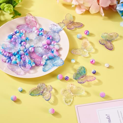 Beadthoven 100pcs Butterfly Acrylic Beads for Jewelry Making - Round Pearl Blue Purple Berry Bubblegum Rose Small Pony for DIY Earrings Keychains Bracelets Crafts Supplies - color: Purple