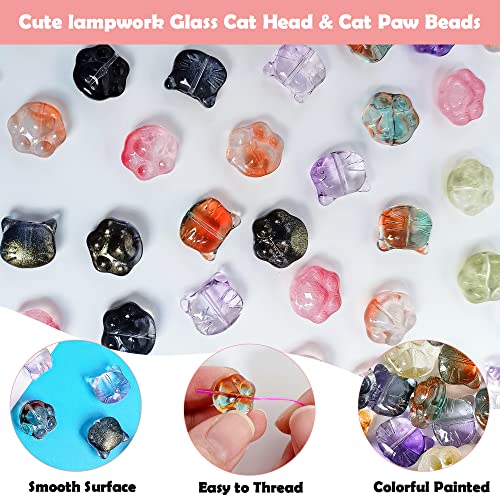 110pcs Cat Paw Print Glass Beads Crystal Cat Footprint Lampwork Beads 11 Styles Cute Pet Paw Loose Beads for DIY Craft Jewelry Necklace Earring Bracelet Making