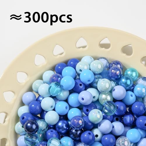 12mm Blue Acrylic Beads 300pcs Focal Spacer Bead Chunk Bubblegum Beads for DIY Crafting Necklace Bracelet Jewelry Making Keychain (Blue) - color: blue
