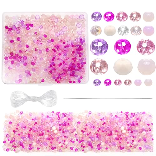 TOAOB 1000pcs Briolette Crystals Glass Beads 4mm 6mm 8mm Rondelle Faceted Spacer Beads Pink Loose Beads for Bracelets Necklace Earrings Jewelry Making - color: Pink