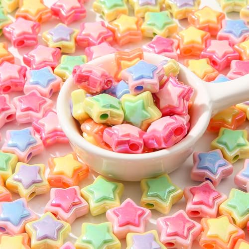 150pcs Ab Color Star Beads Acrylic Bead Stars Shape Beads for Jewelry Making Handmade DIY Bracelet, Charms Keychain Craft Supplies (Star) - color: star