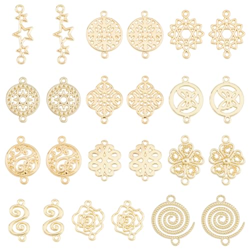 SUPERFINDINGS Baroque Style Links Connectors Gold Double Hole Pendant Connector Flower Flat Round Chinese Knot Connector Charms for DIY Jewelry Making - size: 17-25x9-17mm