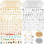 Mckanti 674 Pieces Charm Bracelet Making Kit, Including Paperclip Chain Bracelets, Charms, Jump Rings for DIY Bracelet Making(Gold & Silver)