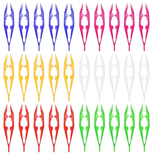 ZIQON 30PCS Plastic Tweezers Beads Tweezers for Dried Flowers Handmade Bead Tweezer Plastic Forceps Craft Tweezer for DIY Bead Jewelry Making Beading Project (30)