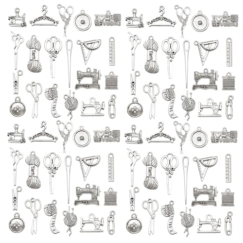 WOCRAFT 60pcs Antique Silver Sewings Bracelet Charms for Jewelry Making Sets DIY Necklace Bracelet Keychain Crafting Charms Kit Craft Supplies (SN911) - color: Antique Silver, size: Sewings Charms