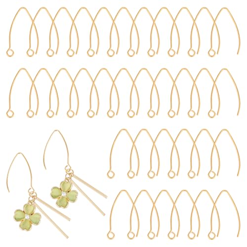 UNICRAFTALE About 50pcs Golden V-Shape Stainless Steel Earring Hooks Metal Ear Wires Drop Earring Hook with Horizontal Loop for Jewelry Making DIY Earrings Findings 25.5x15x0.8mm - size: 26mm Long